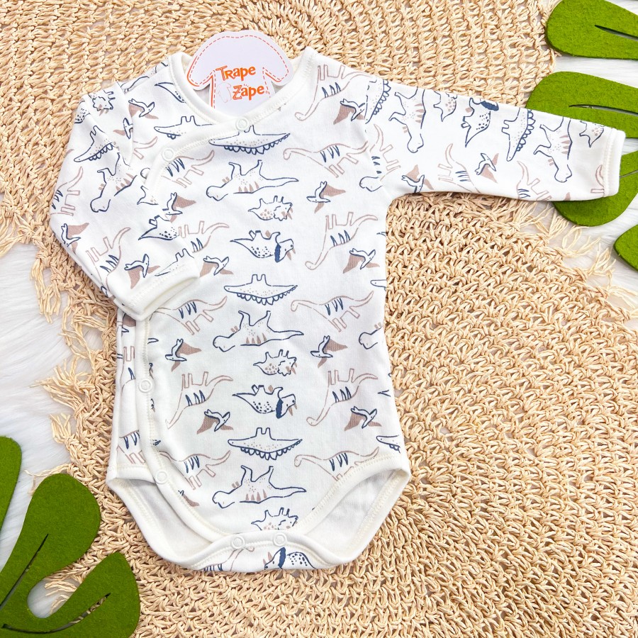 Body Kimono M/L Dinossauros Marinho e Areia - Off White